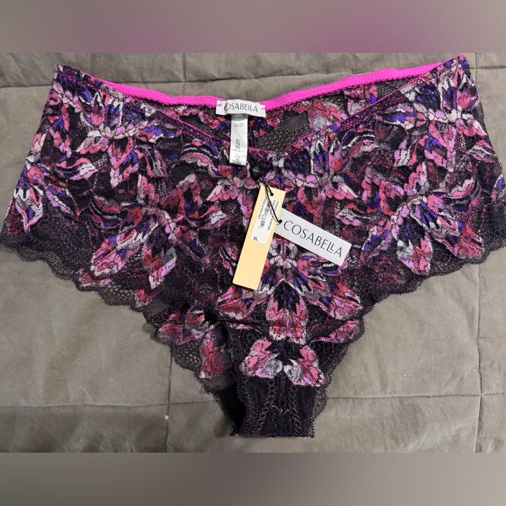 Cosabella Women's Floral Lace Panties - Black and Pink